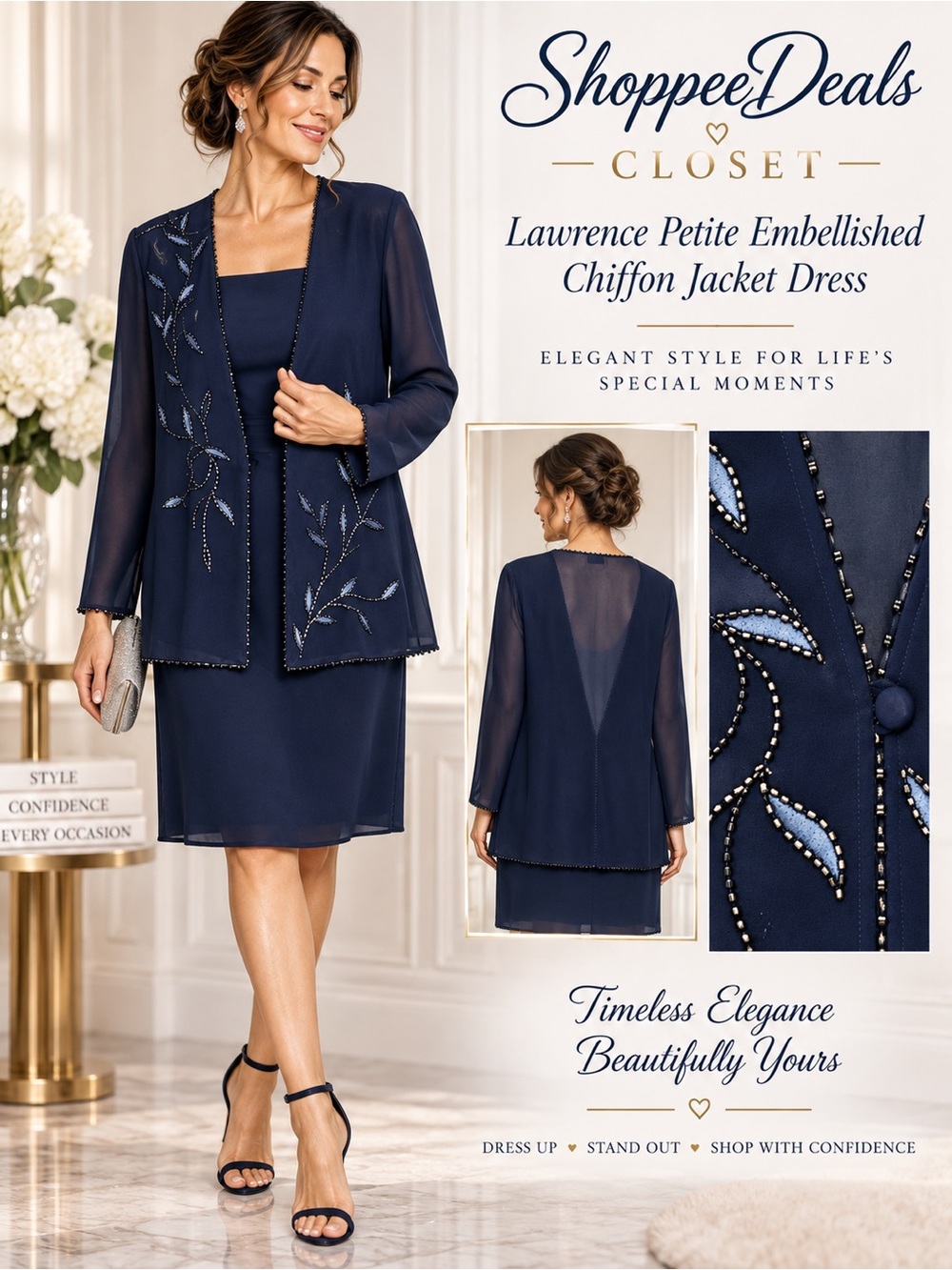 Lawrence Petite Embellished Sheer Chiffon Jacket Dress Montreal
